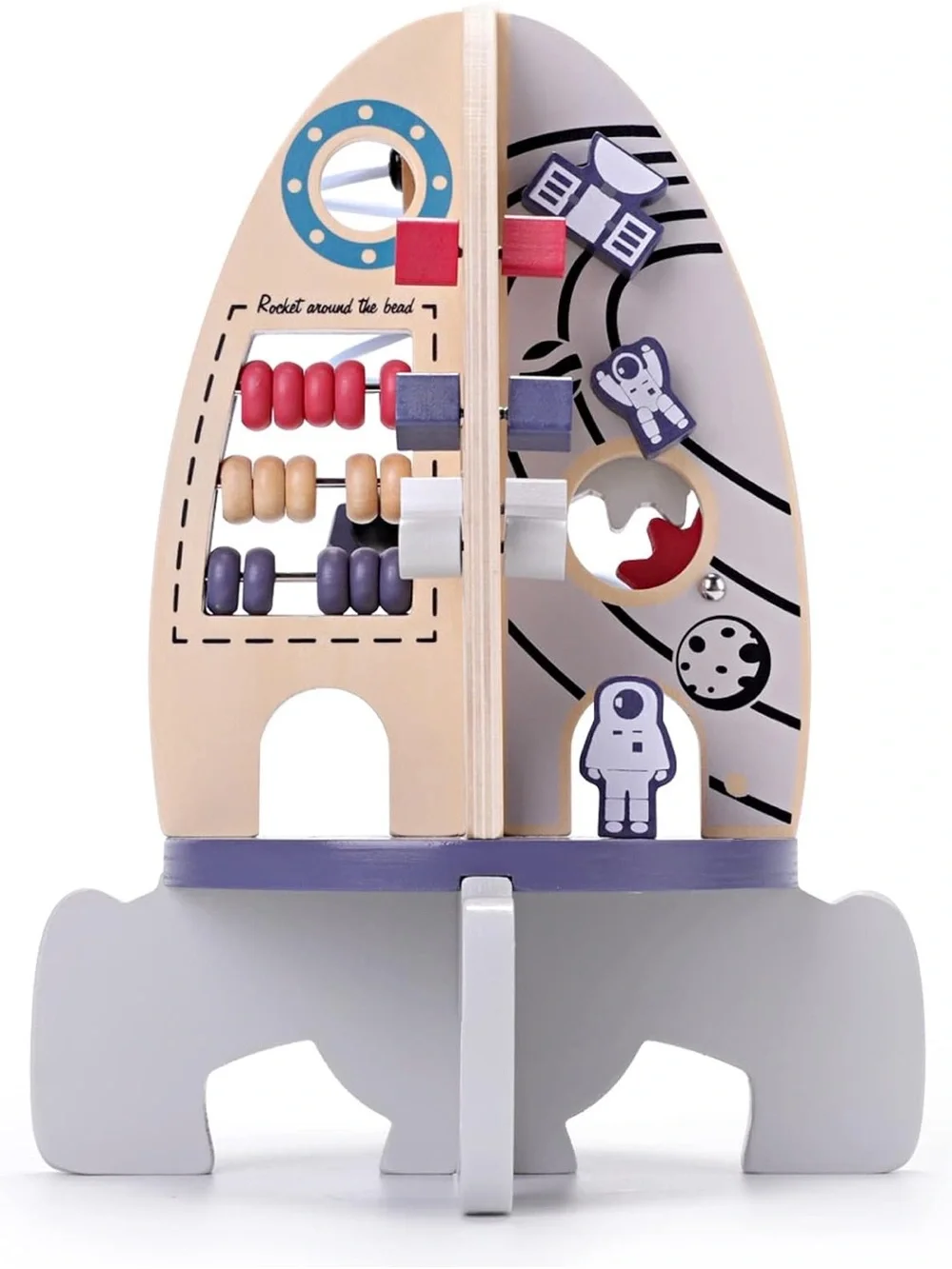 Wooden Rocket Activity Cube Space Montessori Sensory Learning Toddler Toy